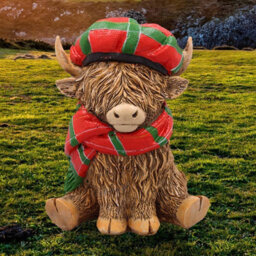 Highland Cow Figurine Christmas Decor Scarf Beret Hat Holiday Seasonal Ornament - thumbnail 3