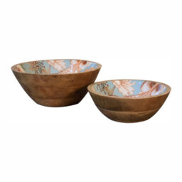 Artisan Furniture Solid Wood Floral Bird Bowl Set Of 2 - thumbnail 2