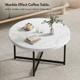Vonhaus Mosley Marble Look Coffee Table For Living Room, Round Living Room Table White Grey Marble Design, Modern Centre Table - thumbnail 2