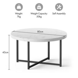 Vonhaus Mosley Marble Look Coffee Table For Living Room, Round Living Room Table White Grey Marble Design, Modern Centre Table - thumbnail 7