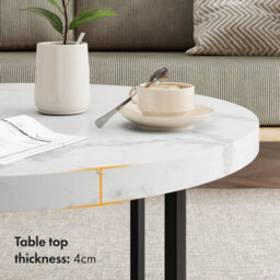 Vonhaus Mosley Marble Look Coffee Table For Living Room, Round Living Room Table White Grey Marble Design, Modern Centre Table - thumbnail 3