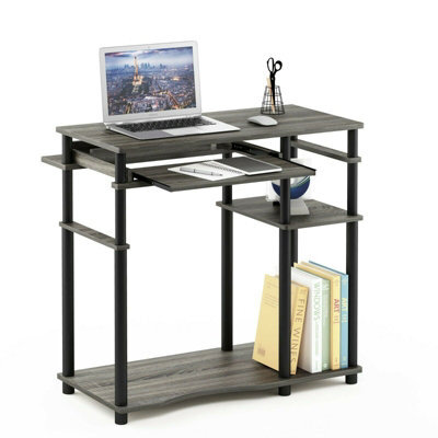 Walplus Furinno Abbott Computer Desk With Bookshelf, French Oak Grey/black - image 1