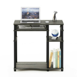 Walplus Furinno Abbott Computer Desk With Bookshelf, French Oak Grey/black - thumbnail 2