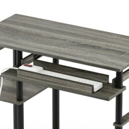 Walplus Furinno Abbott Computer Desk With Bookshelf, French Oak Grey/black - thumbnail 4