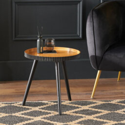 Pacific Lifestyle Natural And Black Tripod Round Wood Side Table