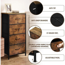 Chest Of Drawers 4 Storage Drawers Vintage Bedroom Furniture Steel Frame - thumbnail 4