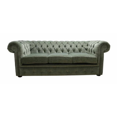 Chesterfield 3 Seater Sofa Settee Pimlico Moss Green Fabric In Classic Style - image 1