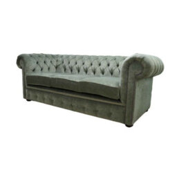 Chesterfield 3 Seater Sofa Settee Pimlico Moss Green Fabric In Classic Style - thumbnail 3