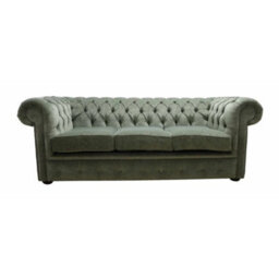 Chesterfield 3 Seater Sofa Settee Pimlico Moss Green Fabric In Classic Style - thumbnail 1