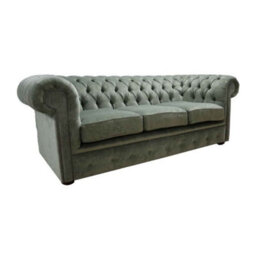 Chesterfield 3 Seater Sofa Settee Pimlico Moss Green Fabric In Classic Style - thumbnail 2