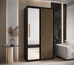 Arte Sapporo Ii Chic Black Matt Mirrored Sliding Door Wardrobe - Stylish Space-Saving Solution (H)2050mm (W)1400mm (D)600mm - thumbnail 1