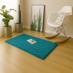 Uetian Premium Teal Blue Shaggy Rug Thick Dense Pile Carpet For Living Room & Bedroom (60X110) - thumbnail 8