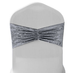 Neel Blue Pack Of 10 Velvet Chair Band Glitz Shiny Fabric Strechy Chair Band Sash, Silver - thumbnail 1