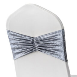 Neel Blue Pack Of 10 Velvet Chair Band Glitz Shiny Fabric Strechy Chair Band Sash, Silver - thumbnail 7