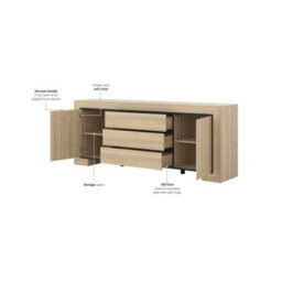 Arte Cuba 25 Sideboard Cabinet 225Cm - Light Oak & Black Wide Sideboard For Modern Living Room Storage - thumbnail 6