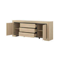 Arte Cuba 25 Sideboard Cabinet 225Cm - Light Oak & Black Wide Sideboard For Modern Living Room Storage - thumbnail 2