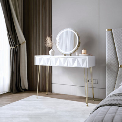 CARME Home Claudia Dressing Table White/gold+ Riley Gold Led Mirror - image 1