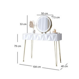 CARME Home Claudia Dressing Table White/gold+ Riley Gold Led Mirror - thumbnail 2