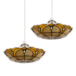 Valuelights Tiffany Pair Of Jewel Amber Stained Glass Ceiling Lamp Shades - thumbnail 1