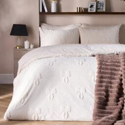 Ohs Bows Tufted Teddy Fleece Super Soft Duvet Set With Pillowcase, Ivory - Double