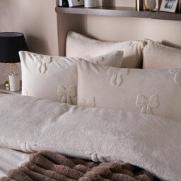 Ohs Bows Tufted Teddy Fleece Super Soft Duvet Set With Pillowcase, Ivory - Double - thumbnail 3