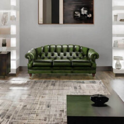 Chesterfield 3 Seater Antique Green Leather Sofa Settee In Victoria Style - thumbnail 2