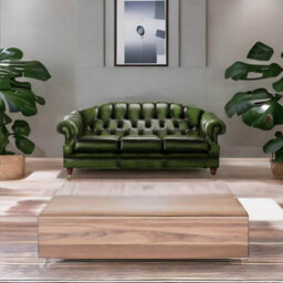 Chesterfield 3 Seater Antique Green Leather Sofa Settee In Victoria Style - thumbnail 3