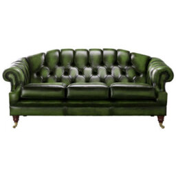 Chesterfield 3 Seater Antique Green Leather Sofa Settee In Victoria Style - thumbnail 1