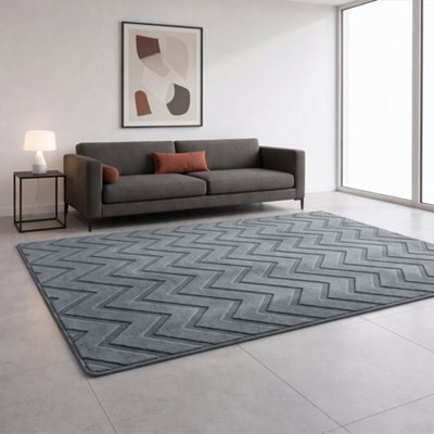 Moonlight Bedding Grey Chevron Rug 120X170Cm, Washable Non-Slip Soft High Low Pile Living Room Carpet - image 1