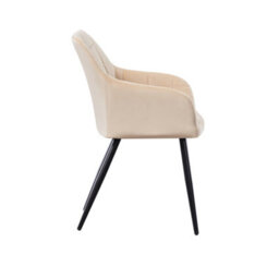 Life Interiors Single Cream Camden Modern Velvet Dining Chair With Armrests, Quilted Design & Black Metal Legs - thumbnail 3