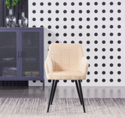 Life Interiors Single Cream Camden Modern Velvet Dining Chair With Armrests, Quilted Design & Black Metal Legs - thumbnail 2