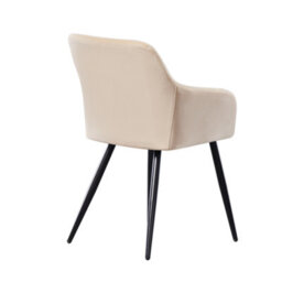 Life Interiors Single Cream Camden Modern Velvet Dining Chair With Armrests, Quilted Design & Black Metal Legs - thumbnail 4