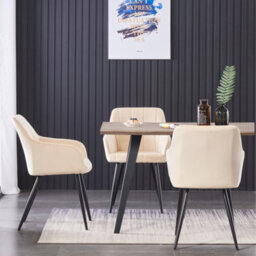 Life Interiors Single Cream Camden Modern Velvet Dining Chair With Armrests, Quilted Design & Black Metal Legs - thumbnail 8