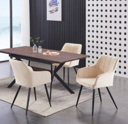 Life Interiors Single Cream Camden Modern Velvet Dining Chair With Armrests, Quilted Design & Black Metal Legs - thumbnail 9