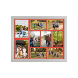 AK Frames 20X16 Silver Sleek Multi Photo Frame With Poppy Red Mount - Holds 9 Apertures (2X) 7X5, (7X) 6X4 Photos