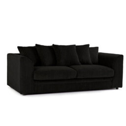 Furnishings For Less UK Luxor Jumbo Cord 3 + 2 + 1 Fabric 3 Piece Sofa Suite - Scatter Back Black - thumbnail 4