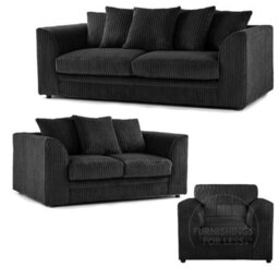 Furnishings For Less UK Luxor Jumbo Cord 3 + 2 + 1 Fabric 3 Piece Sofa Suite - Scatter Back Black - thumbnail 1