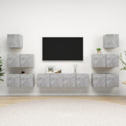 Berkfield Modern 8 Piece Tv Cabinet Set Concrete Grey Engineered Wood - thumbnail 2