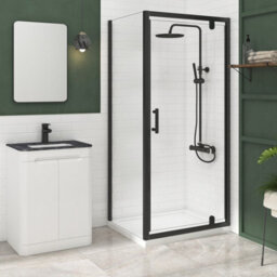 Royal Bathrooms Milan 760 X 700mm Matt Black Rectangular Pivot Door Shower Enclosure With Side Panel 6mm Glass - thumbnail 3