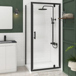Royal Bathrooms Milan 760 X 700mm Matt Black Rectangular Pivot Door Shower Enclosure With Side Panel 6mm Glass