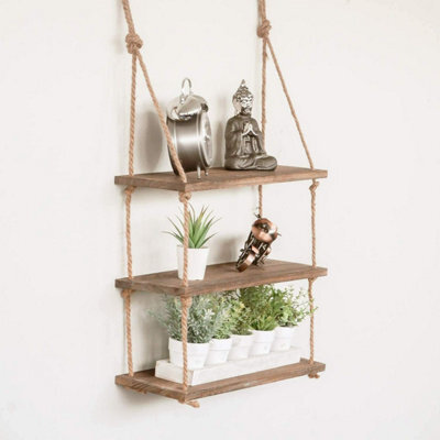 3 Tier Hanging Wooden Rope Shelves - image 1