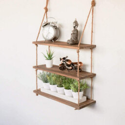 3 Tier Hanging Wooden Rope Shelves - thumbnail 3