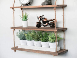 3 Tier Hanging Wooden Rope Shelves - thumbnail 2