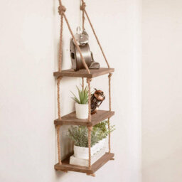 3 Tier Hanging Wooden Rope Shelves - thumbnail 5