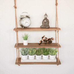 3 Tier Hanging Wooden Rope Shelves - thumbnail 4