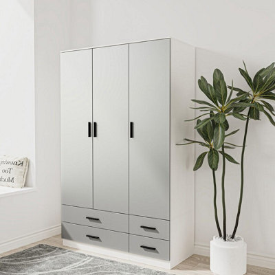 Urbn-Living Urbnliving 180Cm Height Grey 3 Door 4 Drawer Wardrobe Storage Shelf Modern Bedroom White Furniture - image 1