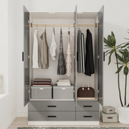 Urbn-Living Urbnliving 180Cm Height Grey 3 Door 4 Drawer Wardrobe Storage Shelf Modern Bedroom White Furniture - thumbnail 3