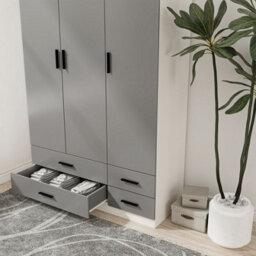 Urbn-Living Urbnliving 180Cm Height Grey 3 Door 4 Drawer Wardrobe Storage Shelf Modern Bedroom White Furniture - thumbnail 2