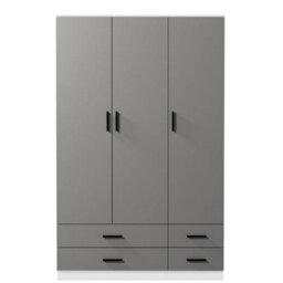 Urbn-Living Urbnliving 180Cm Height Grey 3 Door 4 Drawer Wardrobe Storage Shelf Modern Bedroom White Furniture - thumbnail 5