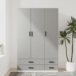 Urbn-Living Urbnliving 180Cm Height Grey 3 Door 4 Drawer Wardrobe Storage Shelf Modern Bedroom White Furniture - thumbnail 4